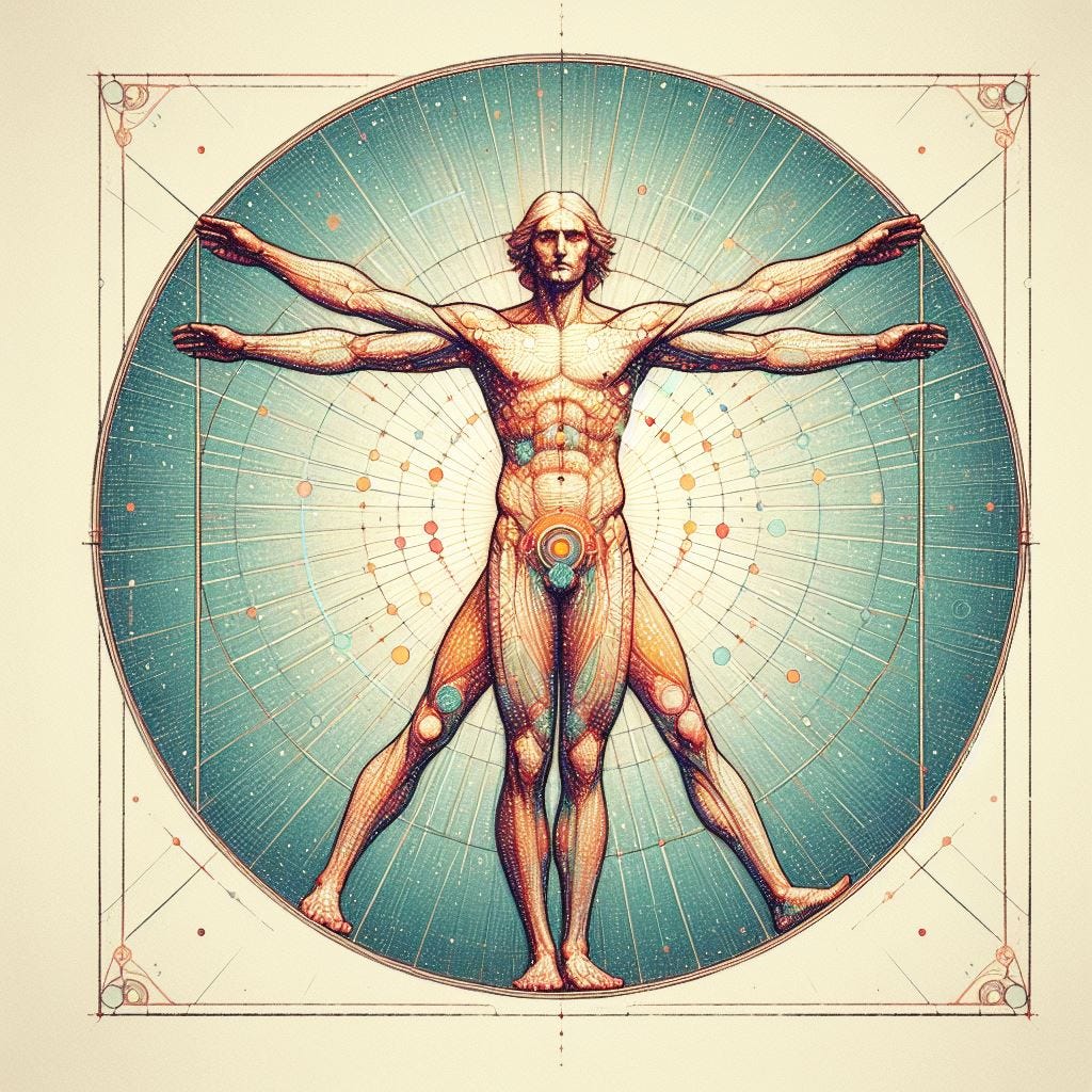 I chose Leonardo Da Vinci’s Vitruvian Man as the symbol and logo of my business because it represents a healthy human form, using the golden ratio, which we can attach our own meaning to.
