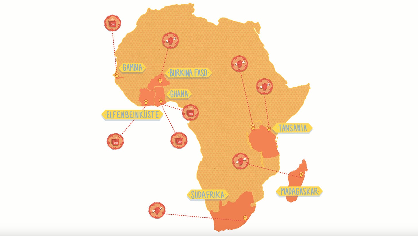 Carte de l'afrique et des lieux ou trouver l'association