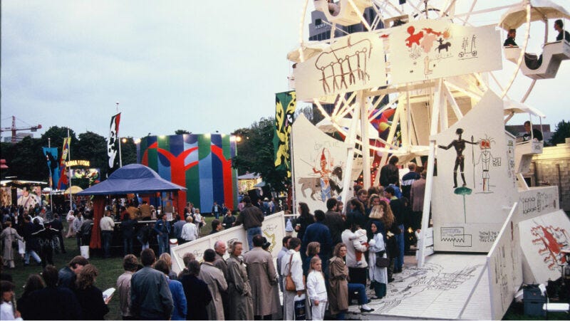 Jean-Michel Basquiat, Painted Ferris wheel. Luna Luna, Hamburg, Germany, 1987.