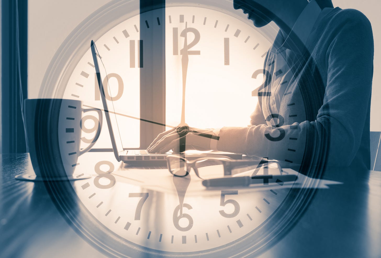 Woman working around the clock (concept)