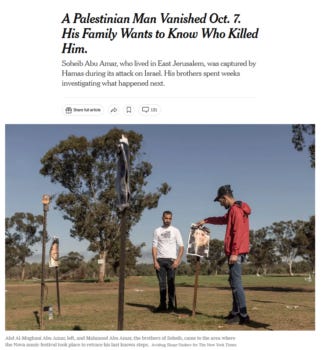 New York Times: A Palestinian Man Vanished October 7. His Family Wants to Know What Happened to Him.