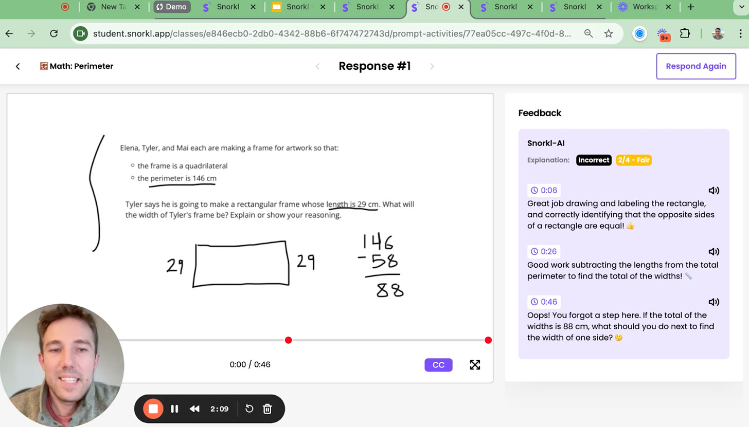 Feedback is given on the problem attached to different points in the problem.