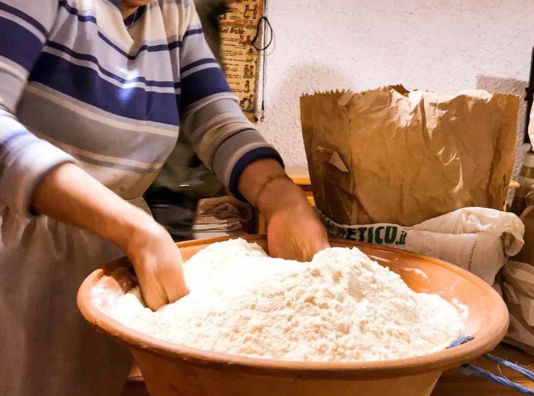 combining flour and semola for pane carasau