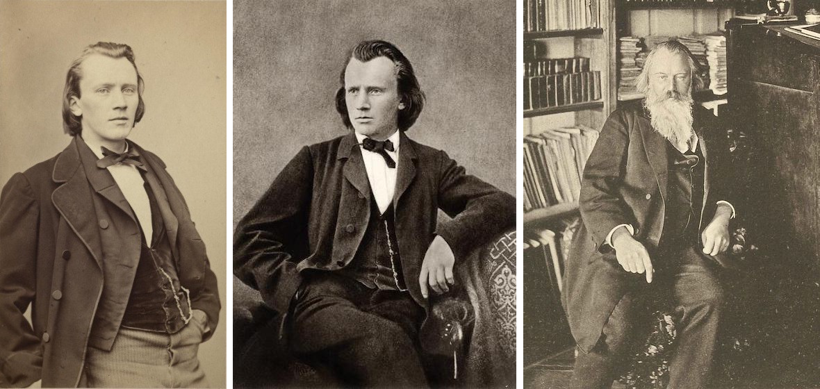 Three photographs of a man, Johannes Brahms, at three different stages of his life