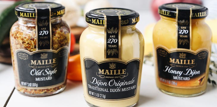 three jars of maille mustard