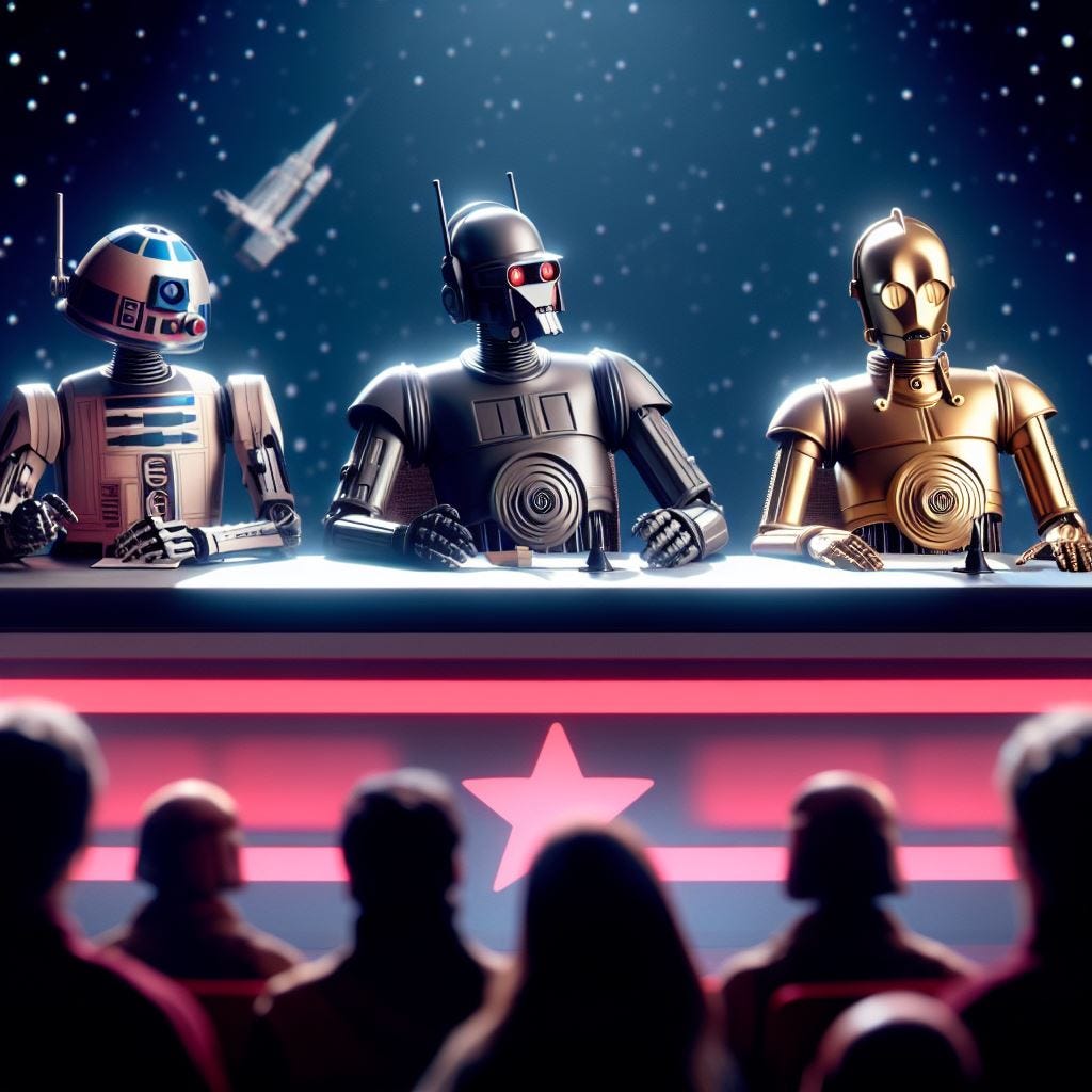 Star Wars droids as judges on a talent show