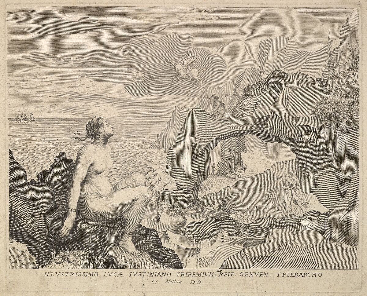Perseus Delivering Andromeda, Claude Mellan (French, Abbeville 1598–1688 Paris), Engraving; third state of three 
