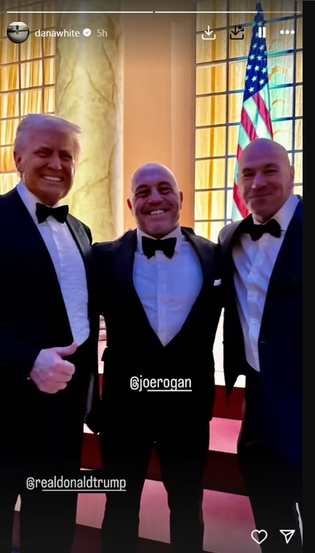 Dana White, Joe Rogan, Donald Trump at the inauguration