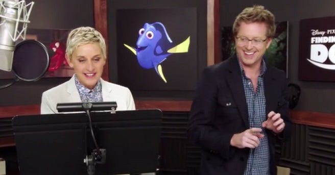 Ellen DeGeneres is manic in these clips and B-roll footage from Finding Dory