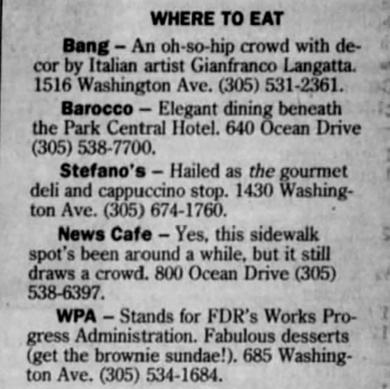 Where to Eat in Palm Beach Post in 1993.