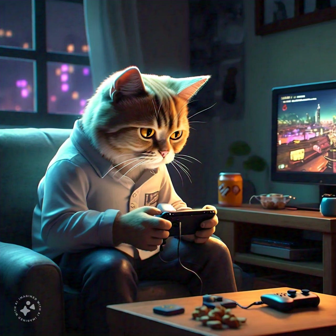 Image of cat playing video games