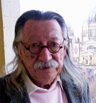 Joseph Weizenbaum (Professor emeritus of computer science at MIT). Location: Balcony of his apartment in Berlin, Germany.