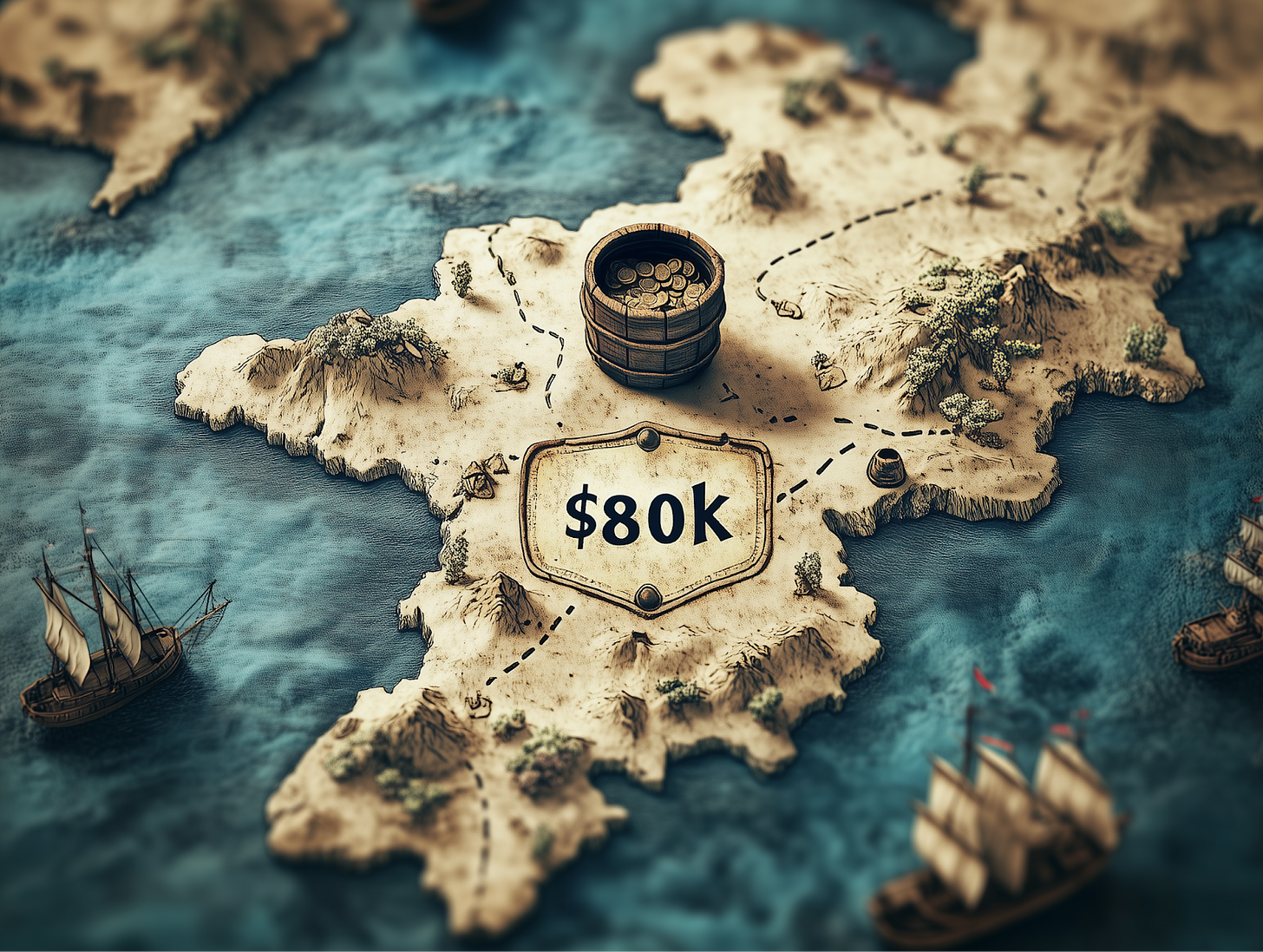 Treasure map showing "$80k" as the goal to symbolize my dream high-paying career goal.