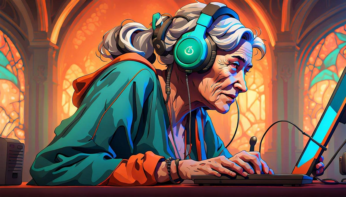 Senior lady with earphones