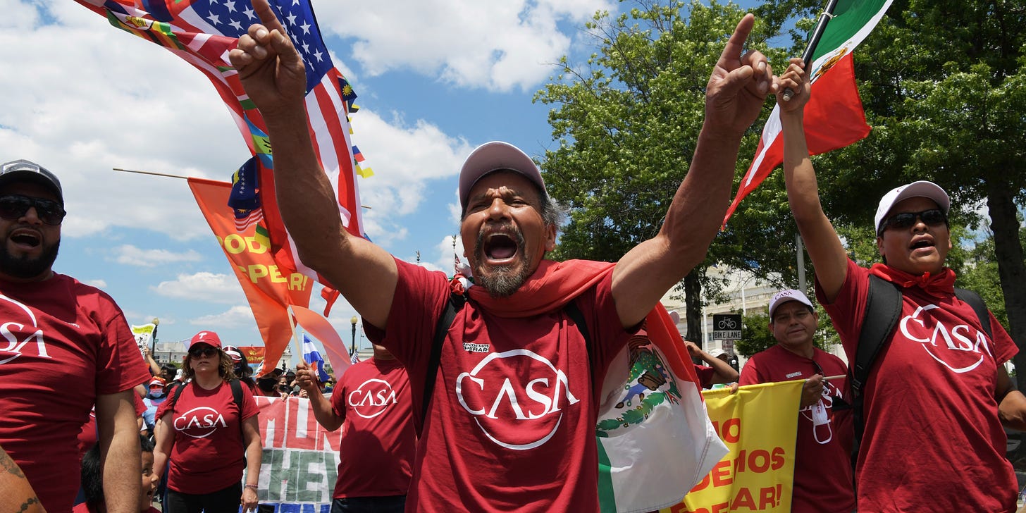 Demonstrators from Casa de Maryland protest around Capitol Hill and demand the urgency for Congressmen to boldly act on citizenship for all undocumented immigrants, during the rally "We Can't Wait", today on June 24, 2021 at Union Station in Washington DC, USA. (Photo by Lenin Nolly/NurPhoto via AP)