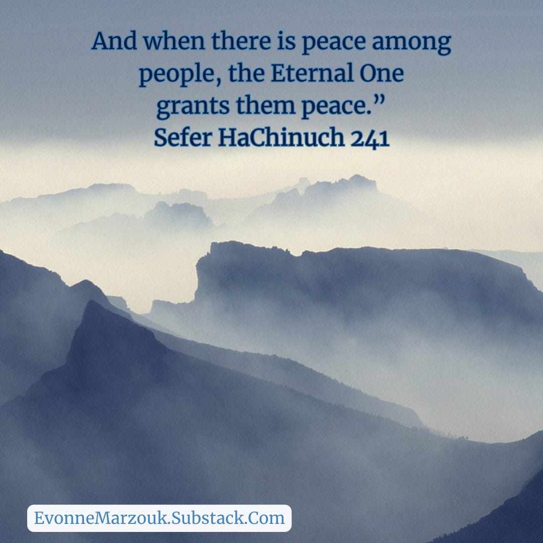 And when there is peace among people, the Eternal One  grants them peace.” Sefer HaChinuch 241