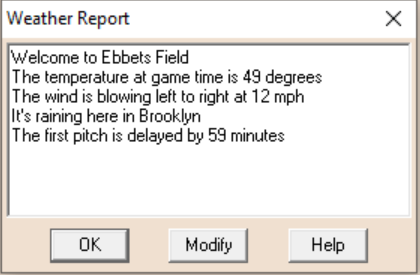 Diamond Mind Baseball Weather Report