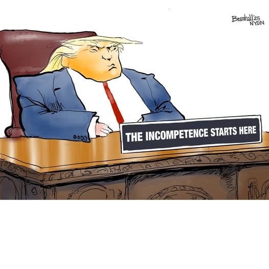 May be an illustration of the Oval Office and text that says 'Bramhall'25 NYDN THEINCOMPETENCESTARTS THE INCOMPETENCE STARTS HERE'