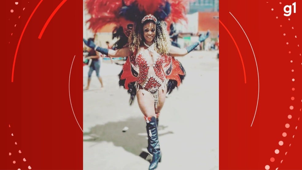 Passista Guacira Nunes durante desfile de carnaval em março de 2023 — Foto: Reprodução/Facebook