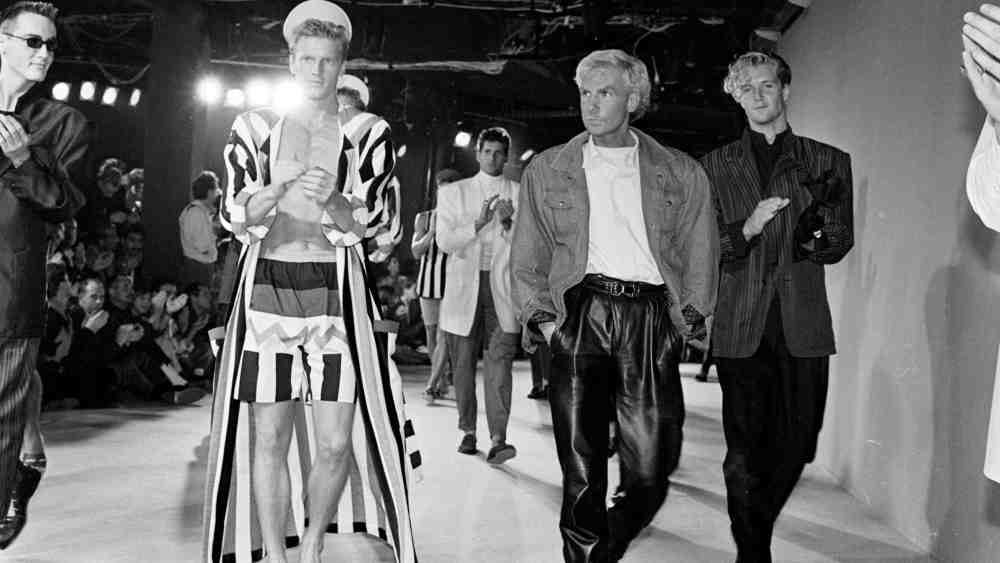 Designer Claude Montana on the runway at his spring 1986 menswear show.