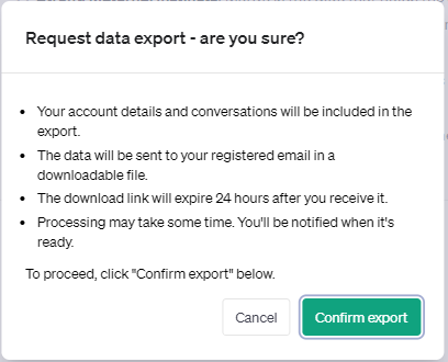 Confirmation dialogue for ChatGPT export
