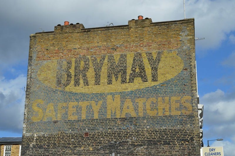 A large ghost sign for Bryant and May safety matches