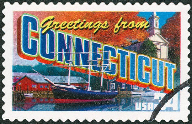 Postage stamp Postage Stamp - Greetings from Connecticut welcome to connecticut photos stock pictures, royalty-free photos & images