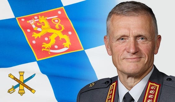 The Commander of the Finnish Defence Forces is General Timo Kivinen. On his background you can see the Commander's Flag.