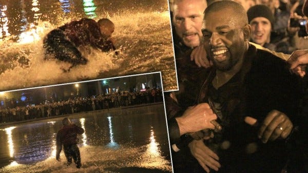 kanye west lake jump paris 2015