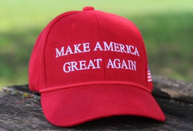 a red hat that says make america great again