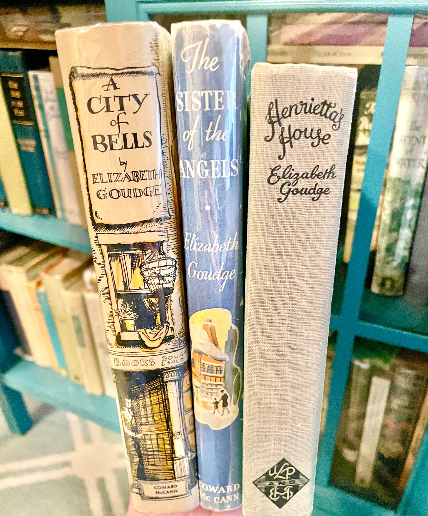 Vintage copies of the Torminster books, which includes A City of Bells and the Henrietta books. 