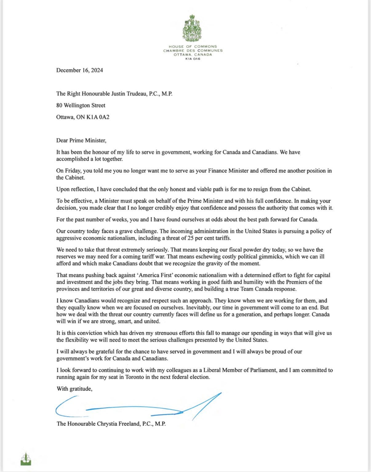 Chrystia Freeland's resignation letter to prime minister Justin Trudeau -  Caribbean News Global