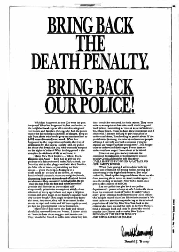 Donald Trump and the Central Park Five: the racially charged rise of a  demagogue | New York | The Guardian