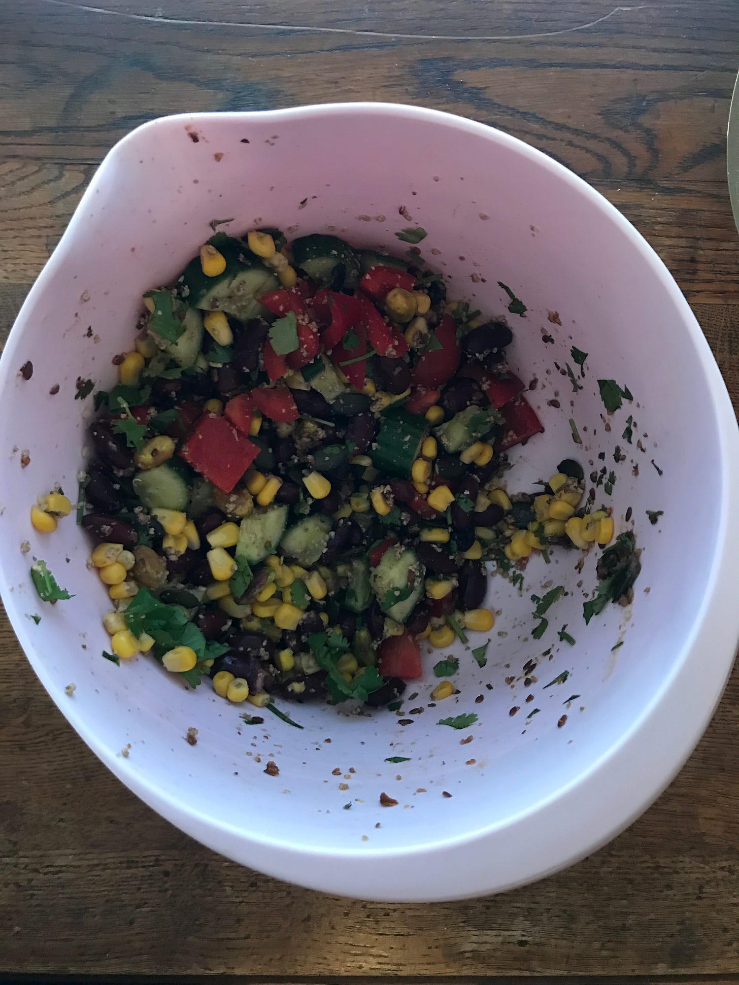 Bean salad in a mixing bowl