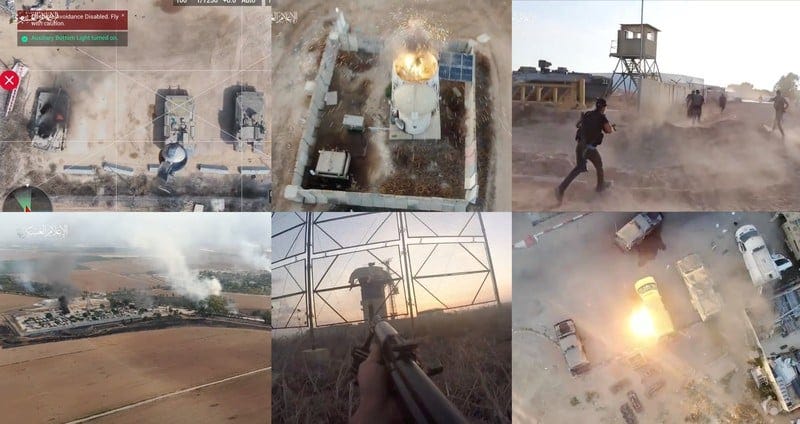 Stills from a Hamas video show the battle for Nahal Oz military base