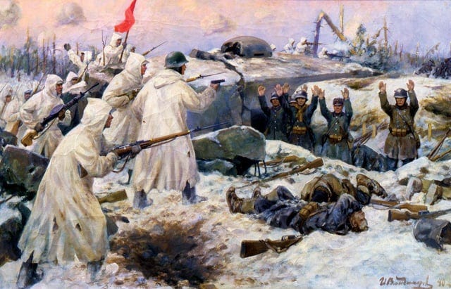 r/PropagandaPosters - Breaching the Mannerheim Line: the surrender of the Finns // Soviet Union // 1940