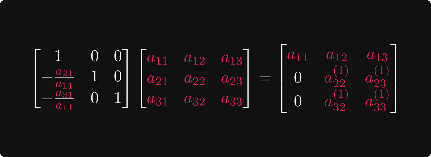 Transforming to echelon form via matrix multiplication, 1st step