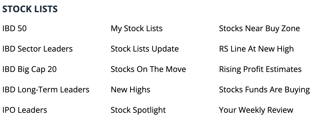 IBD stock lists