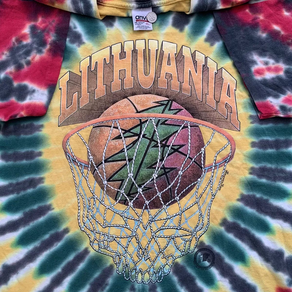 Vintage 1996 Lithuania Basketball Olympic Grateful Dead Tie Dye T Shirt  Size XL