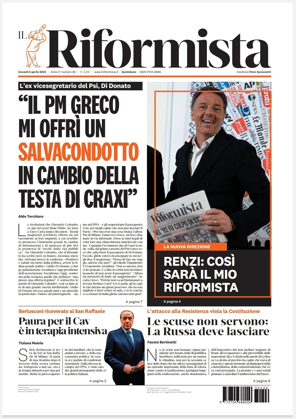 Il Riformista prima pagina oggi