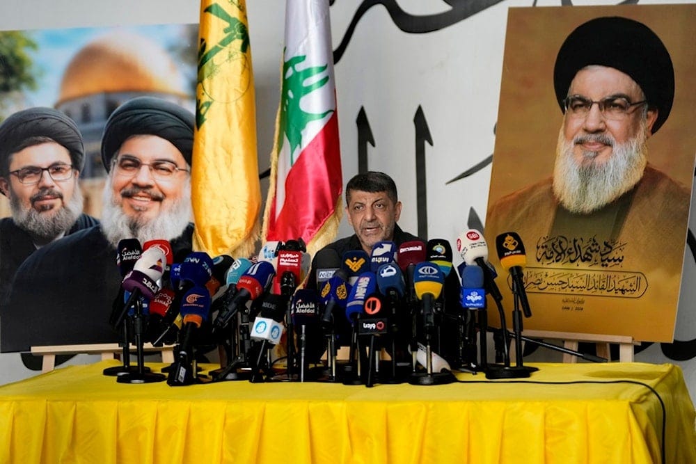 Hezbollah's chief spokesman Mohammed Afif speaks during a press conference in Dahiyeh, in the southern suburb of Beirut, Lebanon, Monday, November 11, 2024 (AP)