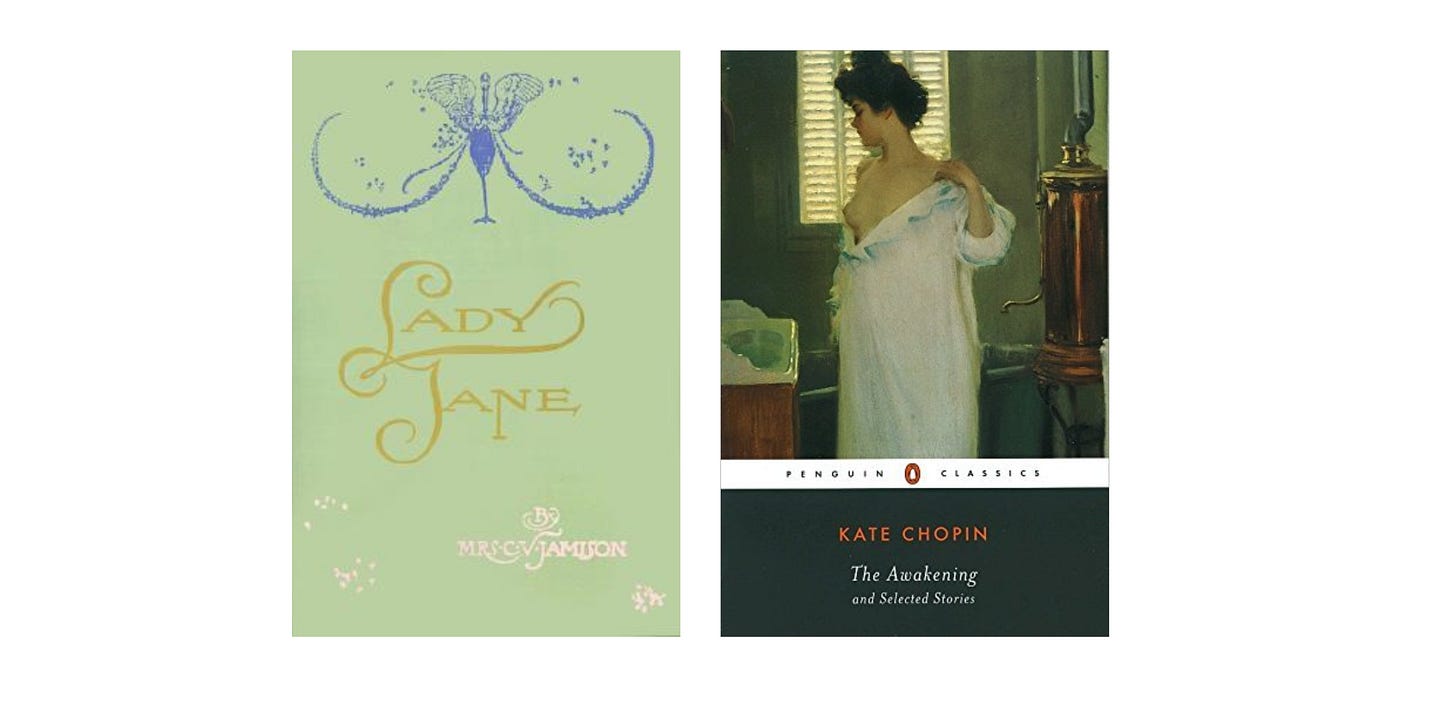 Book cover images for Lady Jane by Mrs. CV Jamison and The Awakening and Selected Stories by Kate Chopin