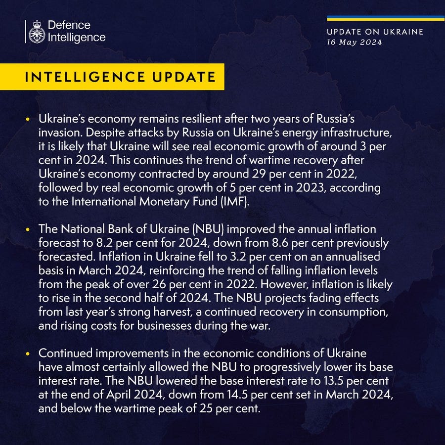 Ukraine’s economy remains resilient after two years of Russia’s invasion. Despite attacks by Russia on Ukraine’s energy infrastructure, it is likely that Ukraine will see real economic growth of around 3 per cent in 2024. This continues the trend of wartime recovery after Ukraine’s economy contracted by around 29 per cent in 2022, followed by real economic growth of 5 per cent in 2023, according to the International Monetary Fund (IMF).
 
The National Bank of Ukraine (NBU) improved the annual inflation forecast to 8.2 per cent for 2024, down from 8.6 per cent previously forecasted. Inflation in Ukraine fell to 3.2 per cent on an annualised basis in March 2024, reinforcing the trend of falling inflation levels from the peak of over 26 per cent in 2022. However, inflation is likely to rise in the second half of 2024. The NBU projects fading effects from last year’s strong harvest, a continued recovery in consumption, and rising costs for businesses during the war.