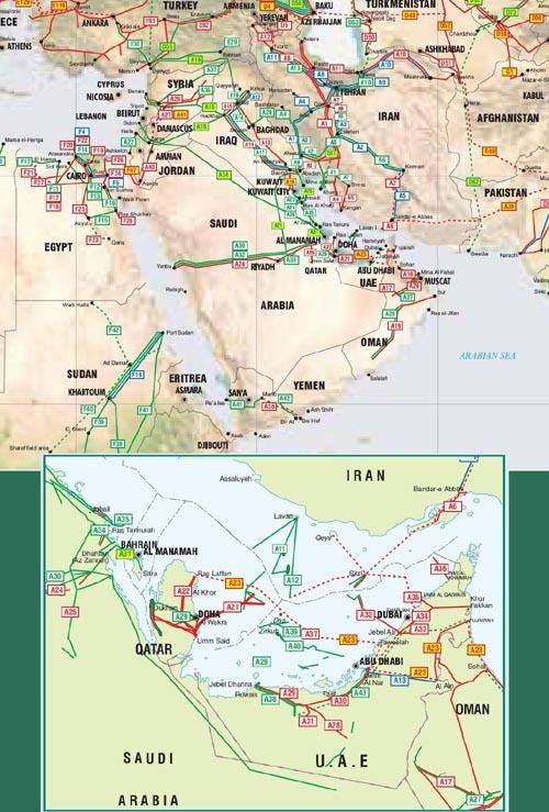 Middle East oil, gas and products pipelines map - Click on map to enlarge