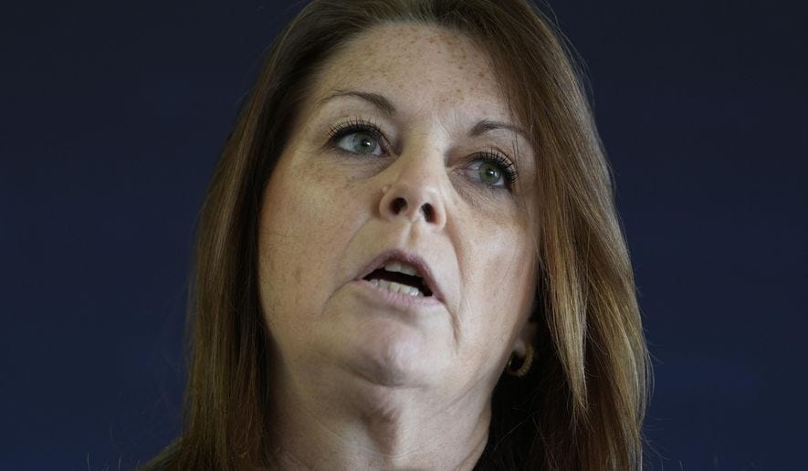 U.S. Secret Service Director Kimberly Cheatle speaks during a Republican National Convention security news conference Thursday, June 6, 2024, in Milwaukee. (AP Photo/Morry Gash)