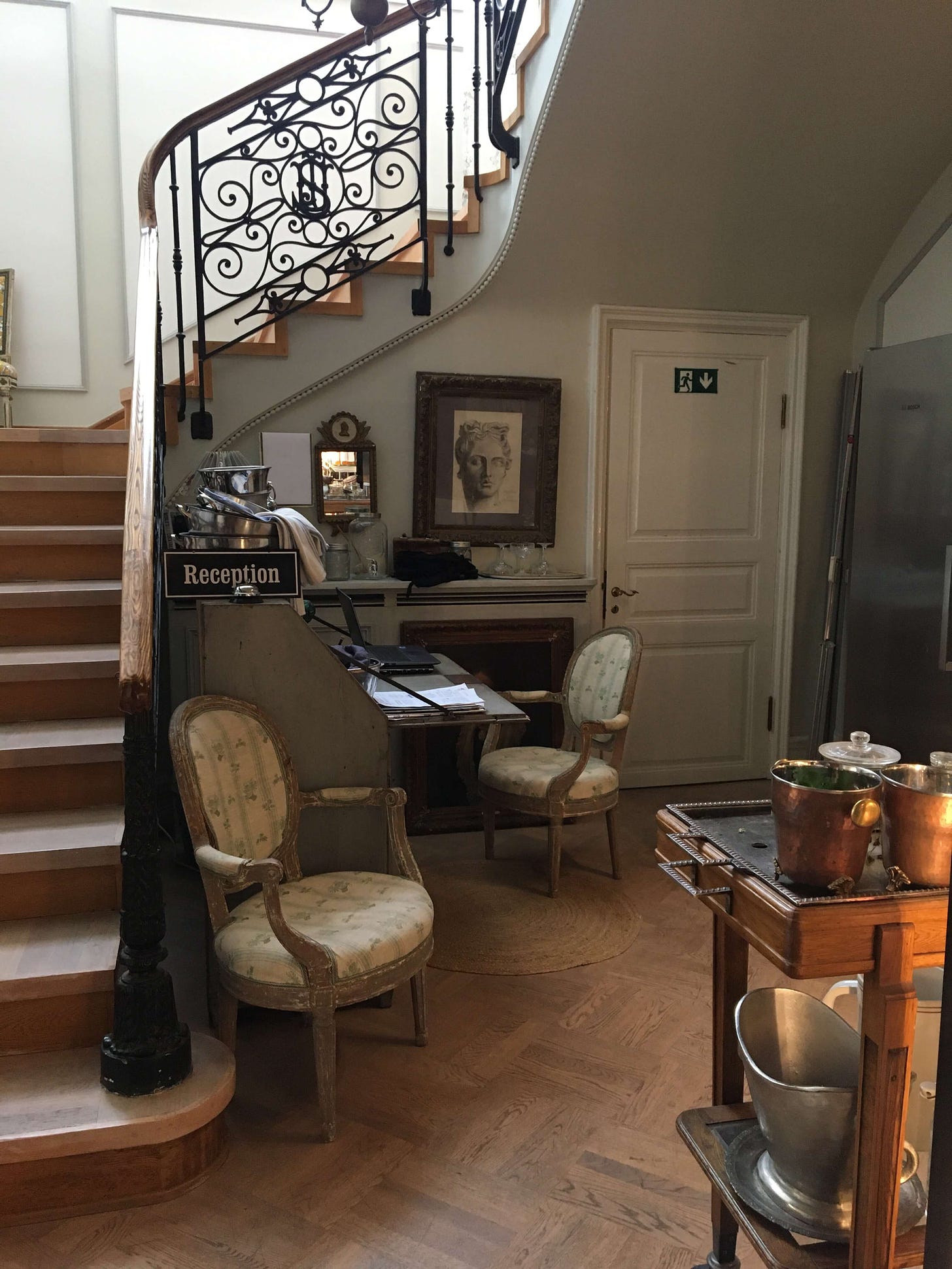 The interiours of a villa with a staircase