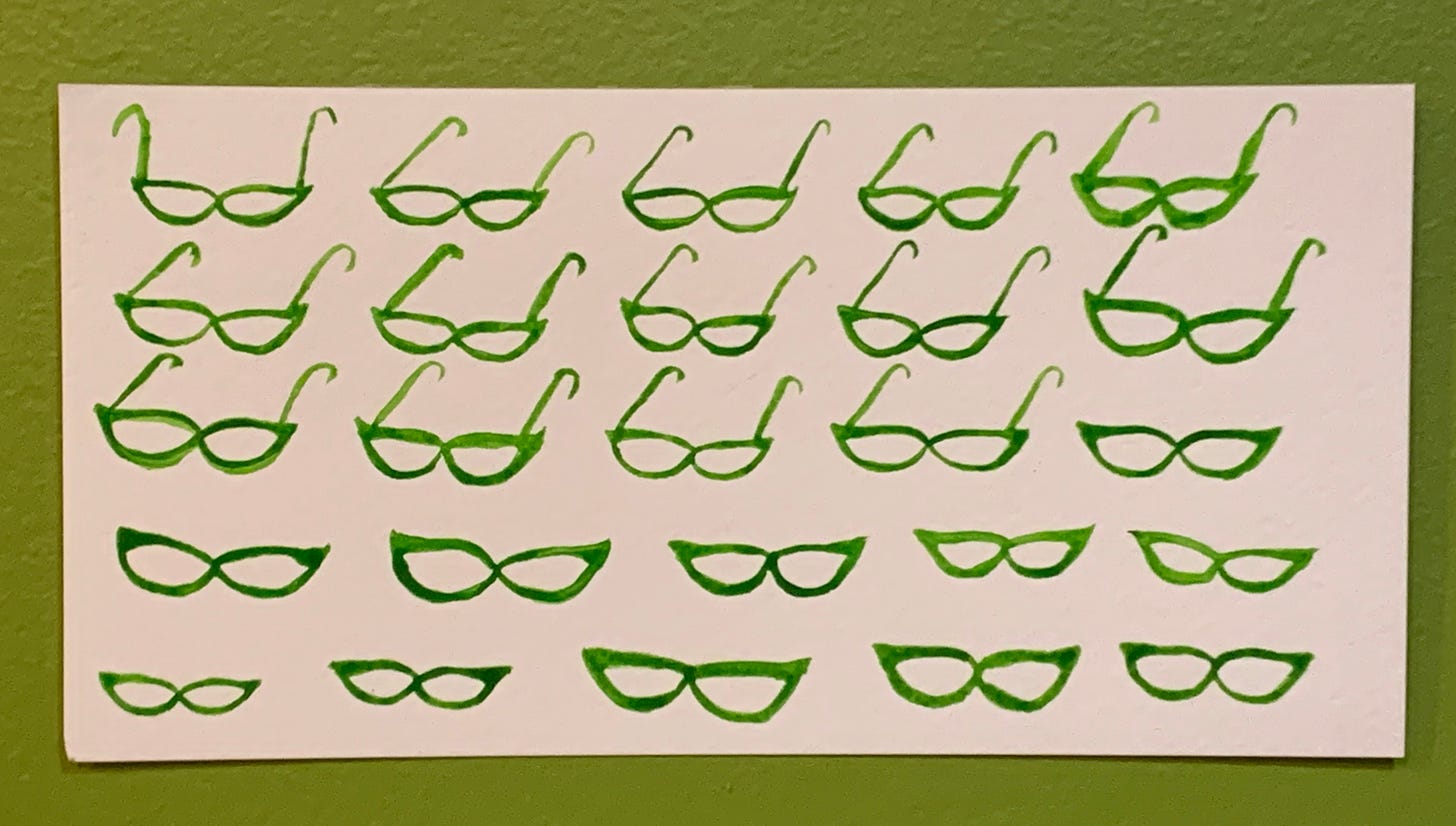 Green cat eye glasses frames hand painted over and over