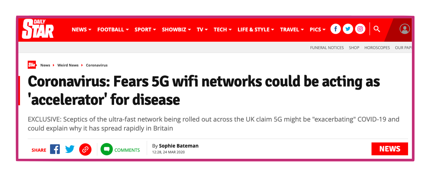 Daily Star 5G Coronavirus Conspiracy Theory Article