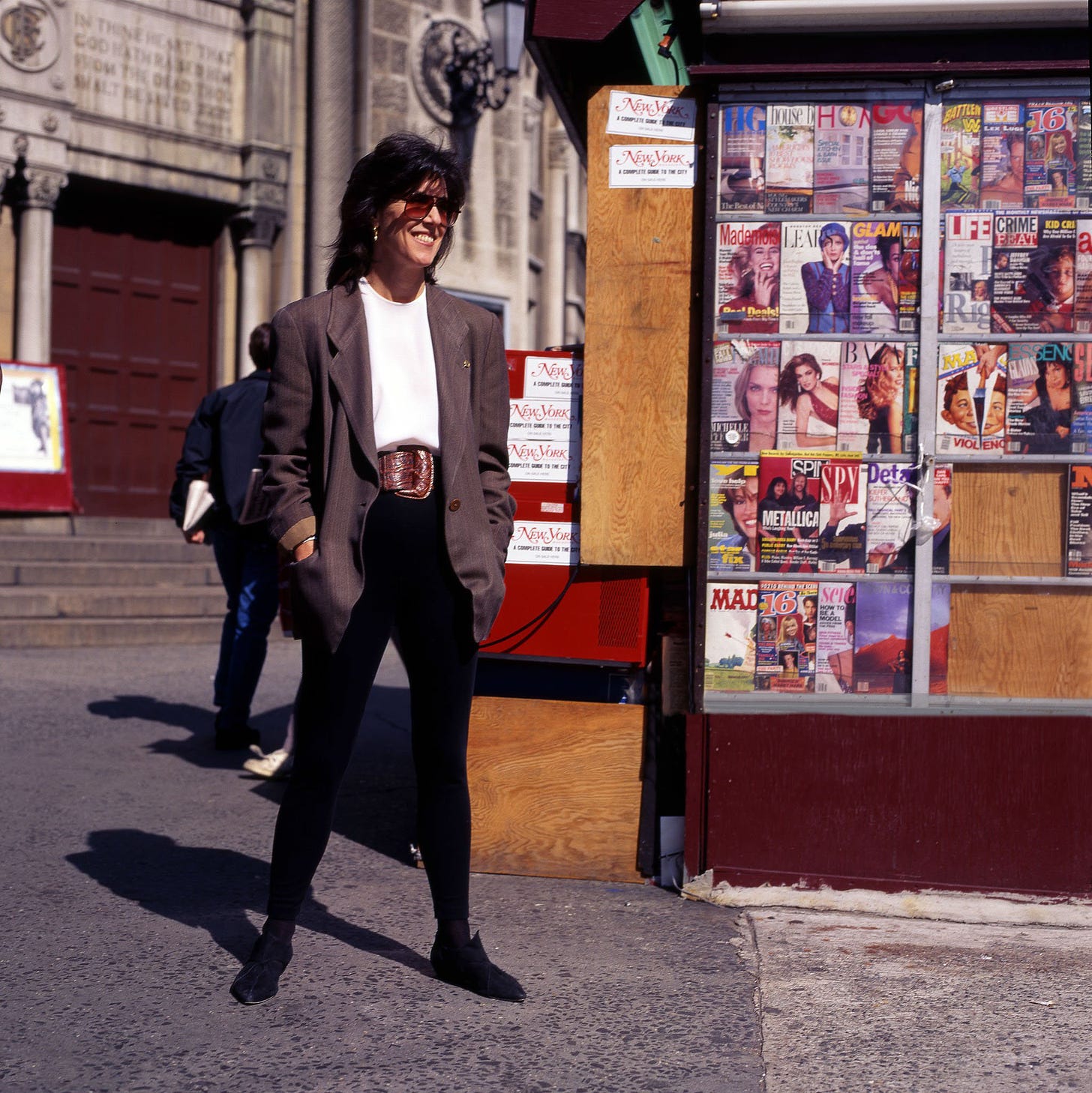 Nora Ephron outside an Upper West Side newsstand 