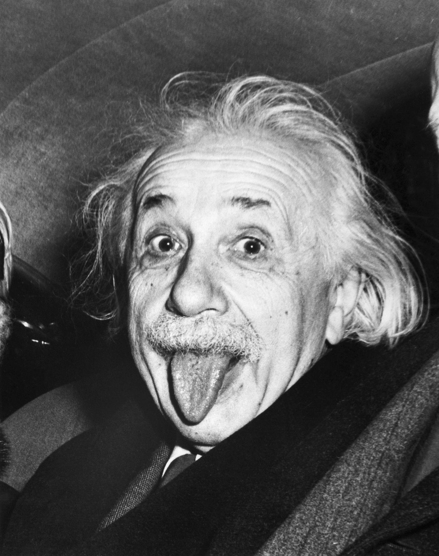 Picture of Albert Einstein sticking his tongue out jokingly
